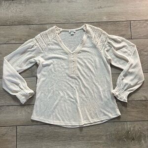 Sundance Ivory Size M Prairiecore Boho Crochet Ballon Sleeve Pop Over Top Blouse